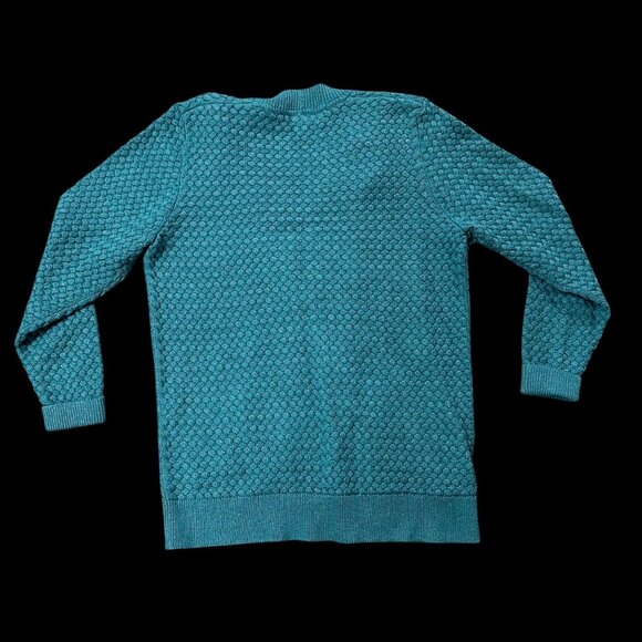 LL Bean Cardigan Sweater Womens Teal Knit Large Open Front Long Sleeve Woven - Picture 3 of 8